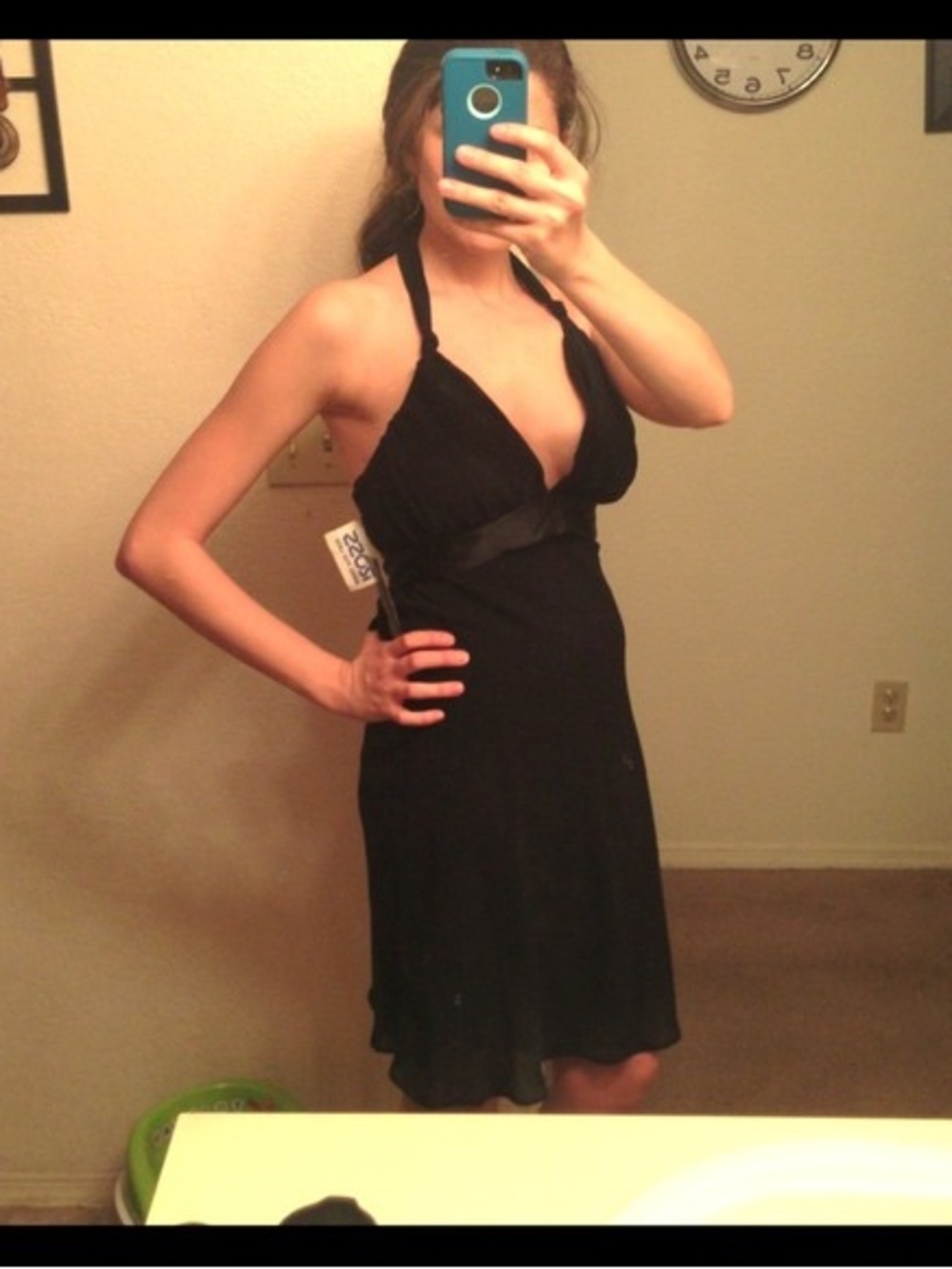 Black Halter Mini Dress with Empire Waist